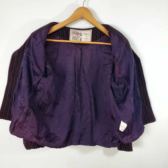 Vintage 80s 100%Virgin Wool Blazer Stripes 3 Buttoms Closure Tristan & Iseut - Picture 5 of 12